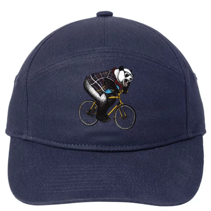 Hipster Panda Riding Bicycle 7-Panel Snapback Hat