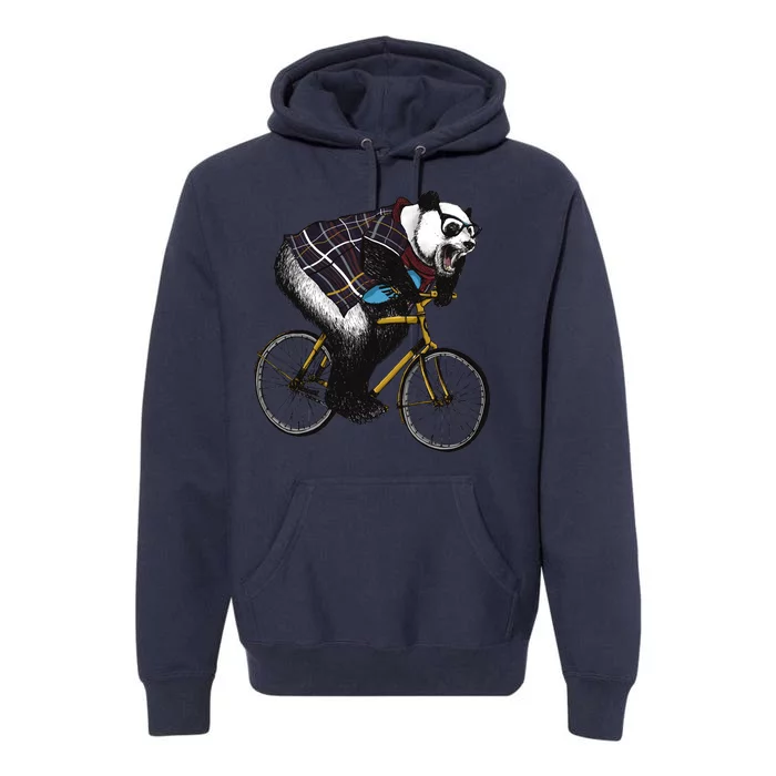 Hipster Panda Riding Bicycle Premium Hoodie