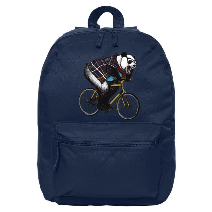 Hipster Panda Riding Bicycle 16 in Basic Backpack