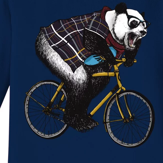 Hipster Panda Riding Bicycle Baby Long Sleeve Bodysuit