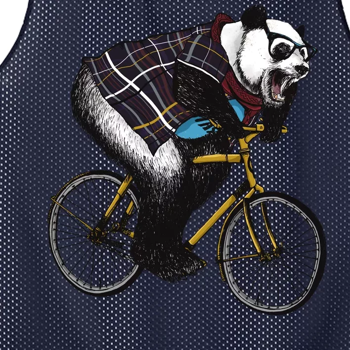 Hipster Panda Riding Bicycle Mesh Reversible Basketball Jersey Tank