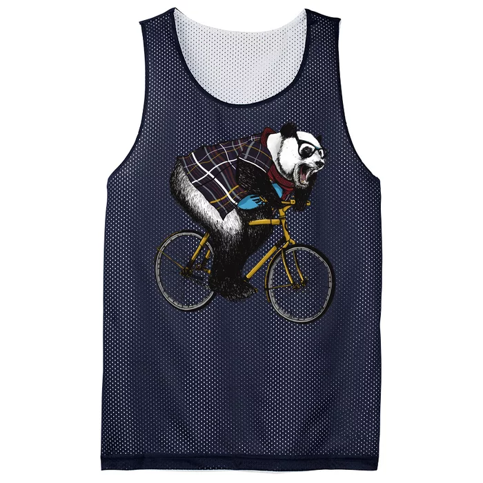 Hipster Panda Riding Bicycle Mesh Reversible Basketball Jersey Tank