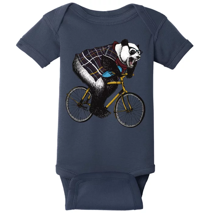 Hipster Panda Riding Bicycle Baby Bodysuit