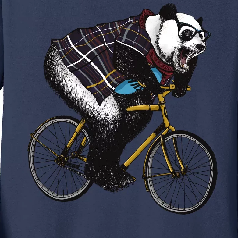 Hipster Panda Riding Bicycle Kids Long Sleeve Shirt