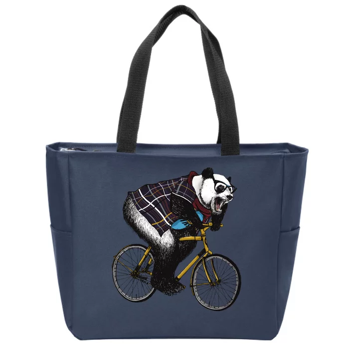 Hipster Panda Riding Bicycle Zip Tote Bag