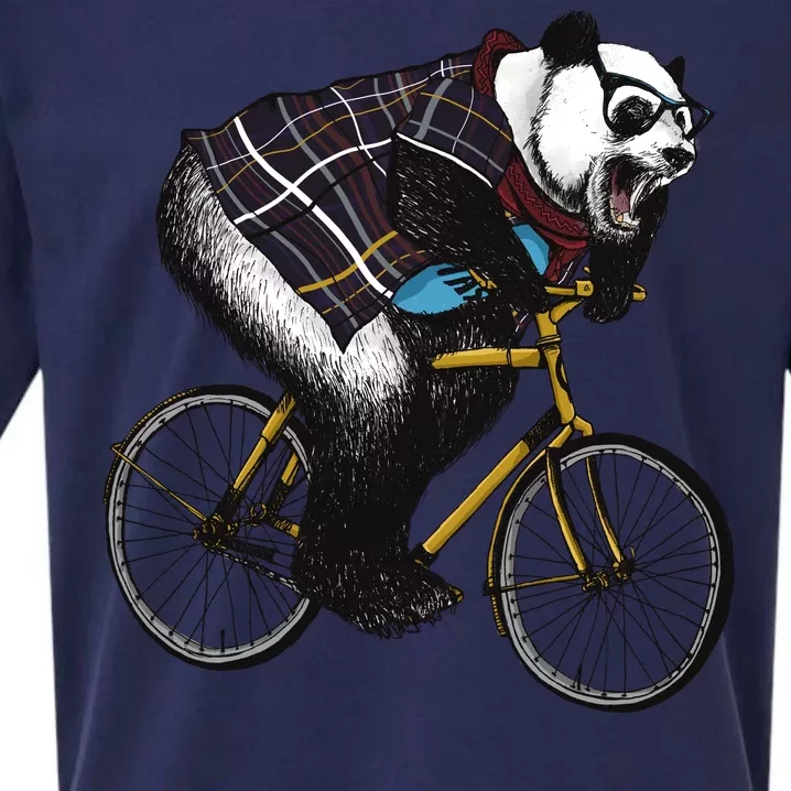 Hipster Panda Riding Bicycle Sueded Cloud Jersey T-Shirt