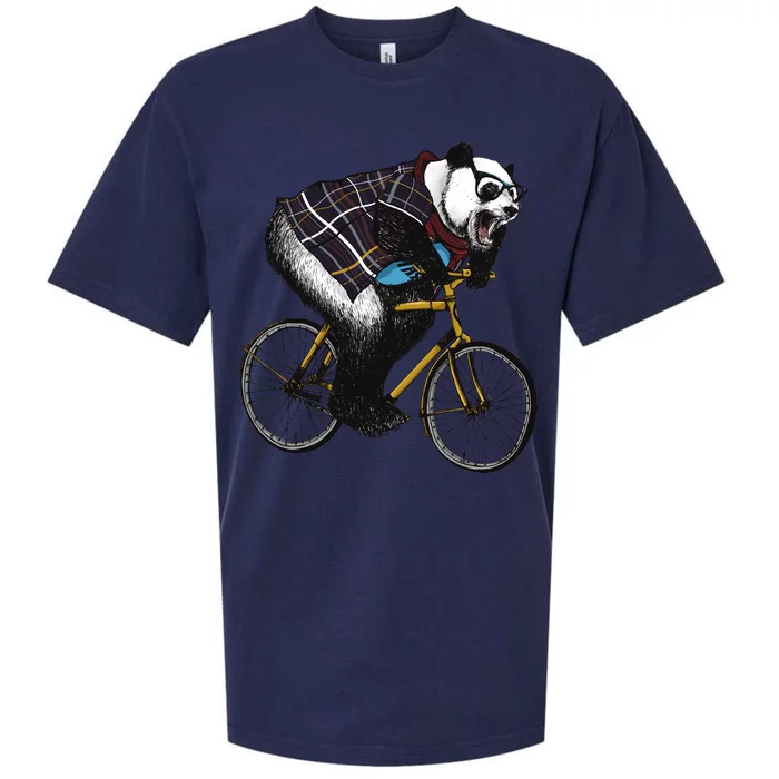 Hipster Panda Riding Bicycle Sueded Cloud Jersey T-Shirt