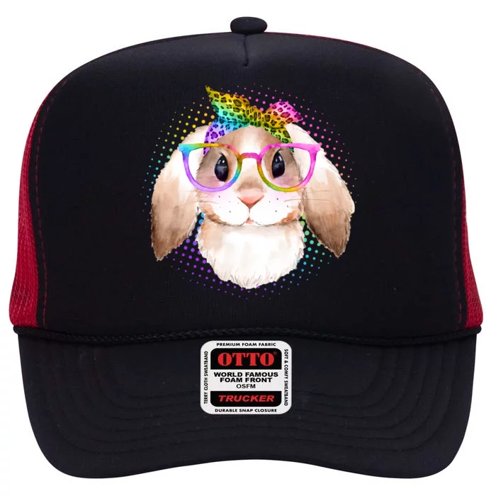 Hipster Rabbit Cute Easter Bunny High Crown Mesh Trucker Hat