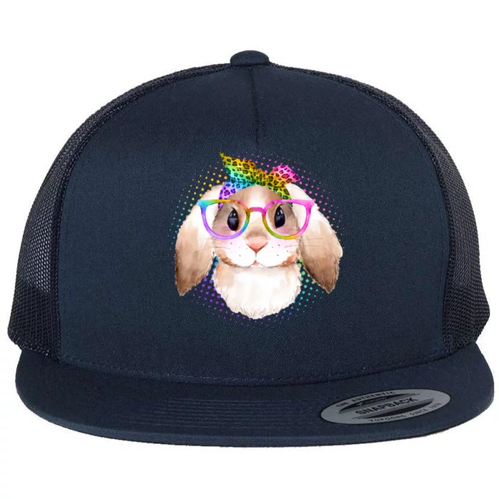 Hipster Rabbit Cute Easter Bunny Flat Bill Trucker Hat