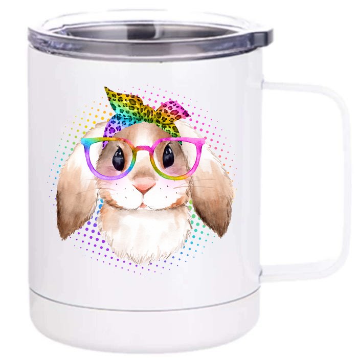 Hipster Rabbit Cute Easter Bunny Front & Back 12oz Stainless Steel Tumbler Cup