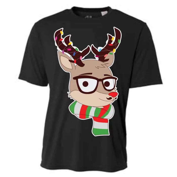 Hipster Red Nose Reindeer Christmas Lights Cooling Performance Crew T-Shirt