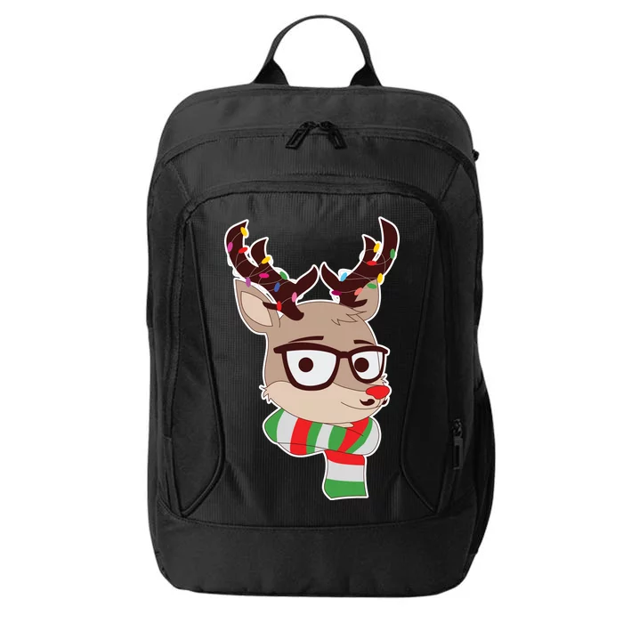 Hipster Red Nose Reindeer Christmas Lights City Backpack