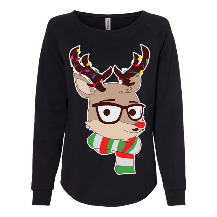 Hipster Red Nose Reindeer Christmas Lights Womens California Wash Sweatshirt