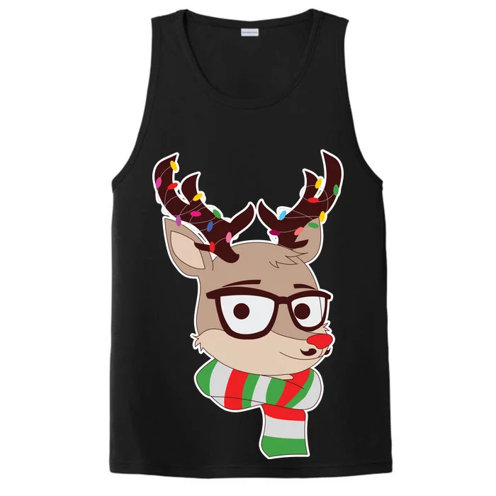 Hipster Red Nose Reindeer Christmas Lights Performance Tank