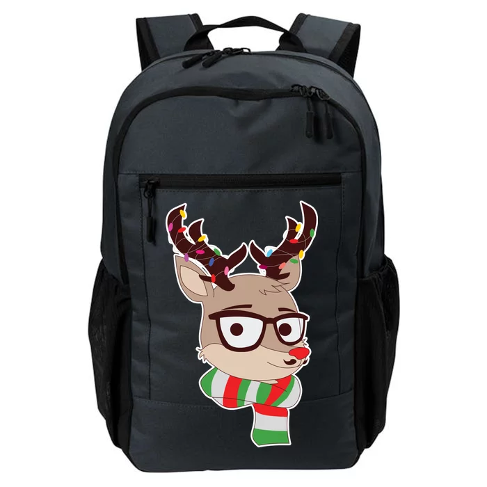 Hipster Red Nose Reindeer Christmas Lights Daily Commute Backpack