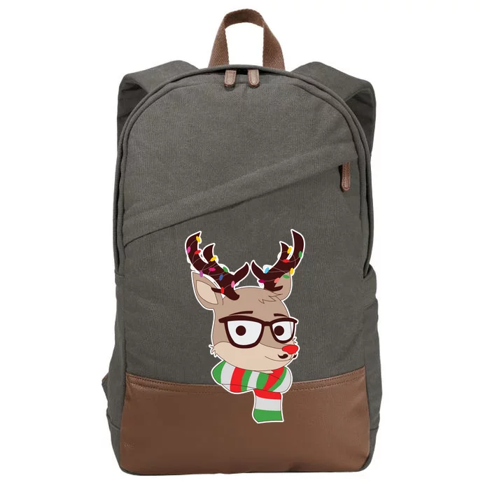 Hipster Red Nose Reindeer Christmas Lights Cotton Canvas Backpack