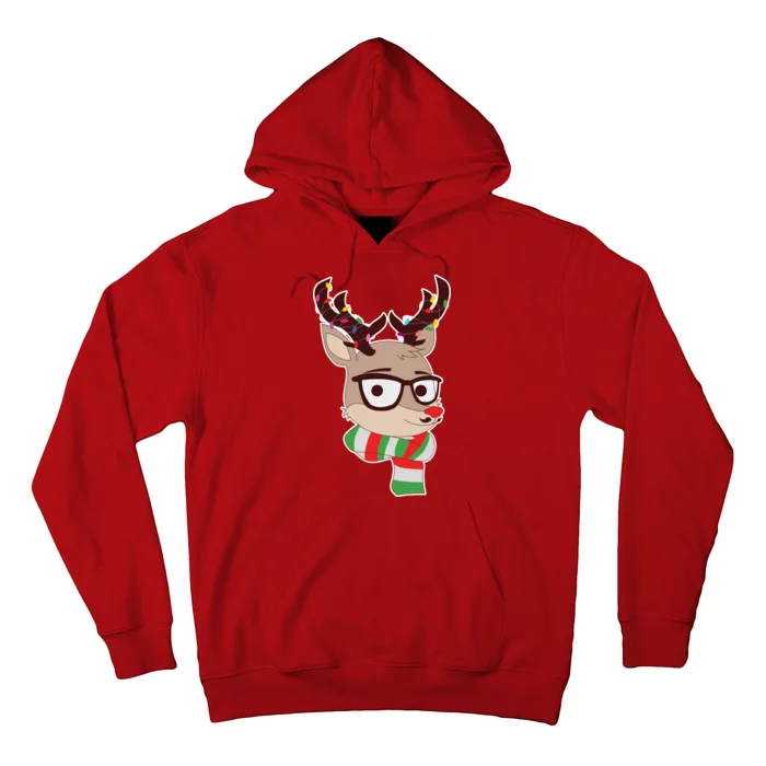 Hipster Red Nose Reindeer Christmas Lights Hoodie