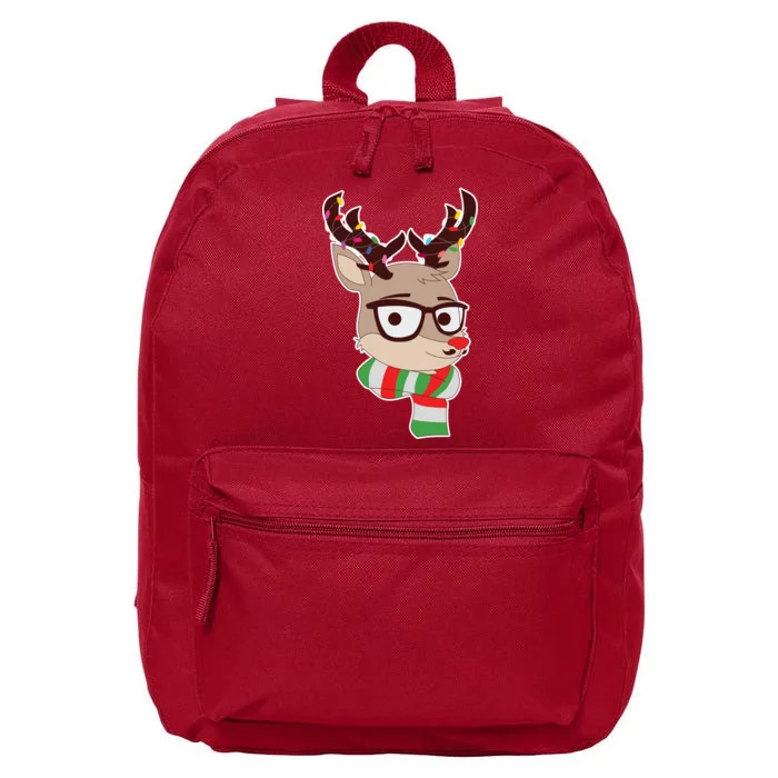 Hipster Red Nose Reindeer Christmas Lights 16 in Basic Backpack