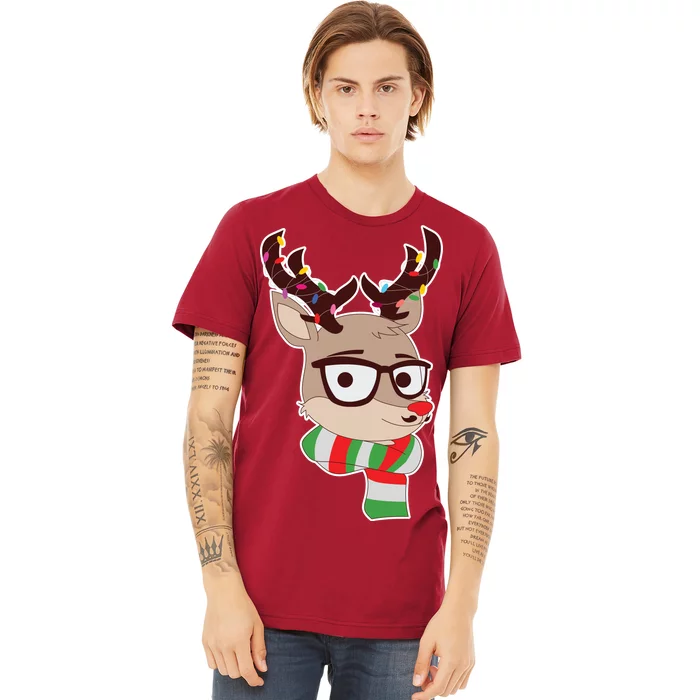 Hipster Red Nose Reindeer Christmas Lights Premium T-Shirt