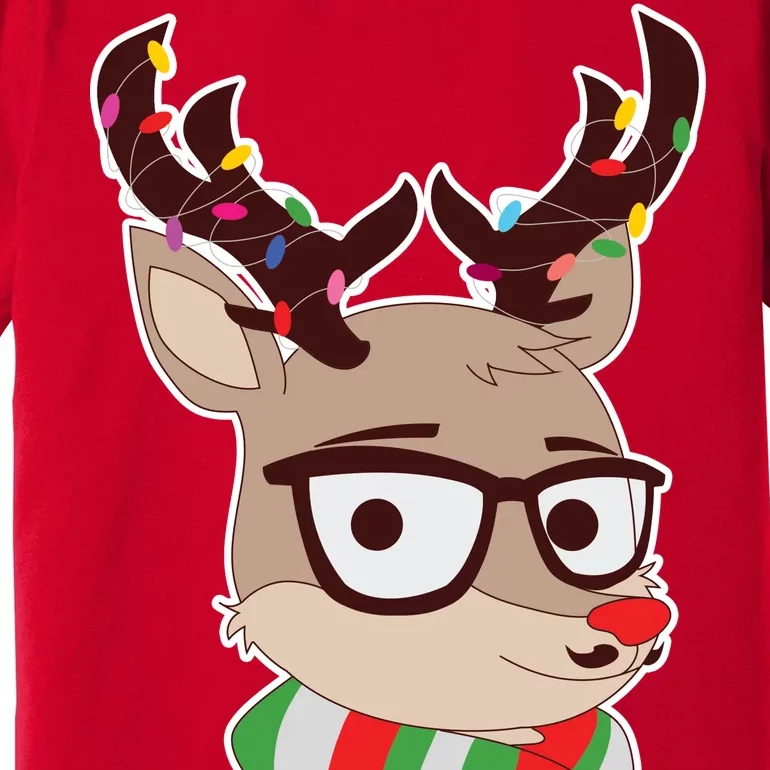 Hipster Red Nose Reindeer Christmas Lights Premium T-Shirt