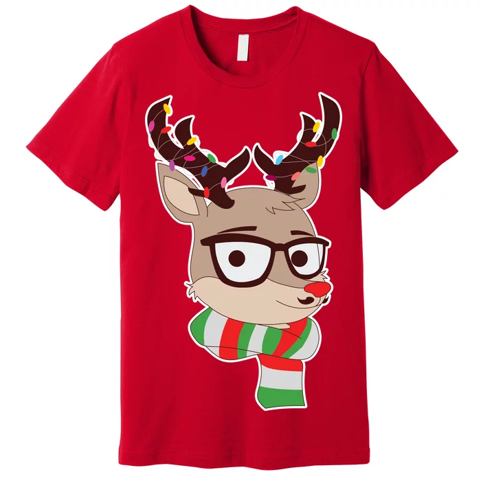 Hipster Red Nose Reindeer Christmas Lights Premium T-Shirt