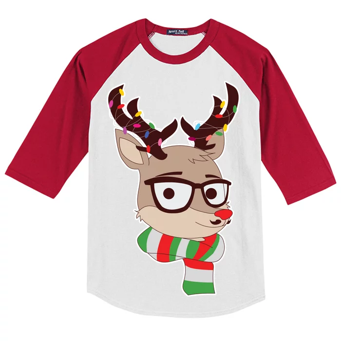 Hipster Red Nose Reindeer Christmas Lights Kids Colorblock Raglan Jersey