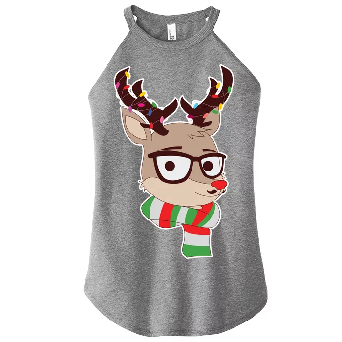 Hipster Red Nose Reindeer Christmas Lights Women’s Perfect Tri Rocker Tank