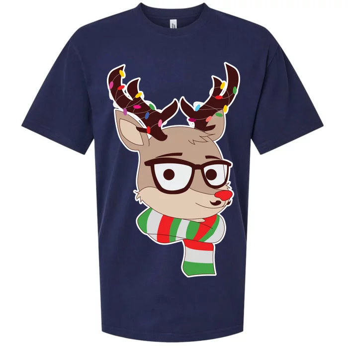 Hipster Red Nose Reindeer Christmas Lights Sueded Cloud Jersey T-Shirt