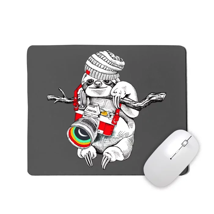 Hipster Sloth With Retro Camera Mousepad