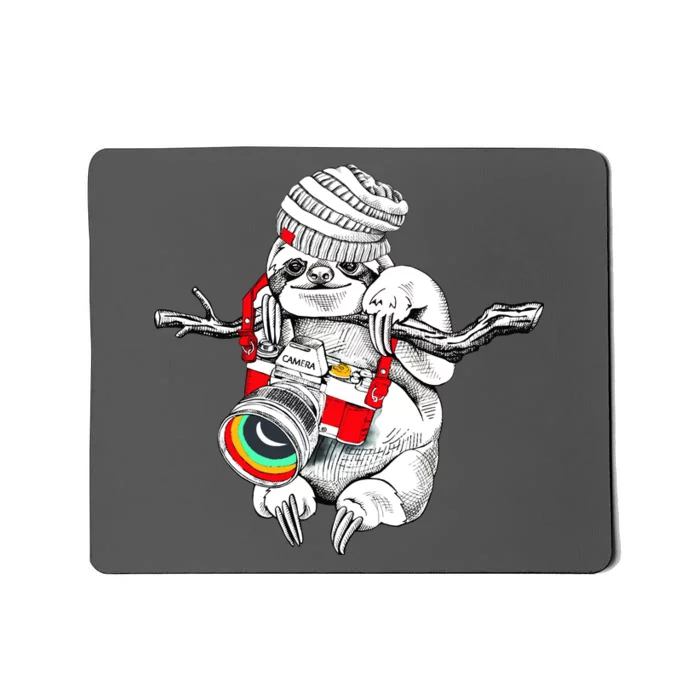 Hipster Sloth With Retro Camera Mousepad