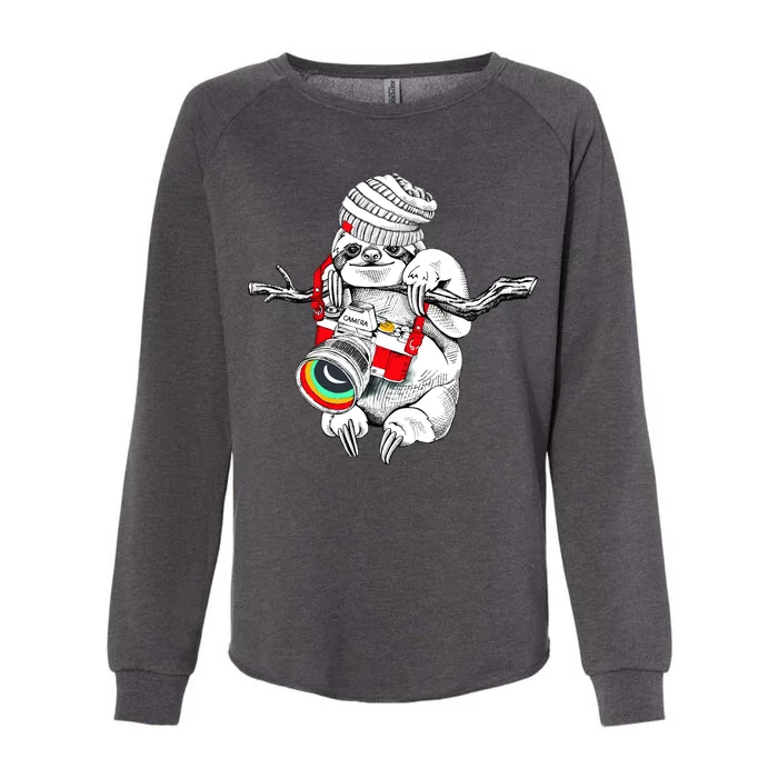 Hipster Sloth With Retro Camera Womens California Wash Sweatshirt