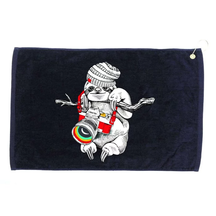 Hipster Sloth With Retro Camera Grommeted Golf Towel