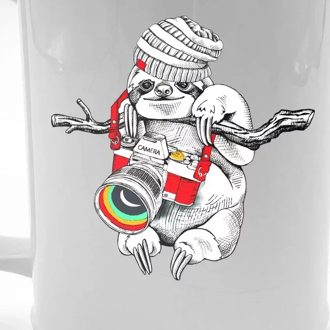 Hipster Sloth With Retro Camera Front & Back Beer Stein