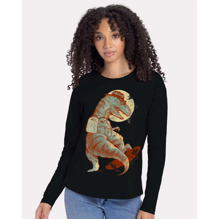 Hipster T-Rex Skateboarding Womens Cotton Relaxed Long Sleeve T-Shirt