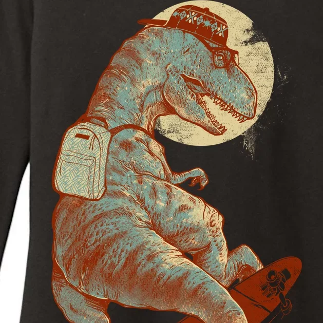 Hipster T-Rex Skateboarding Womens CVC Long Sleeve Shirt