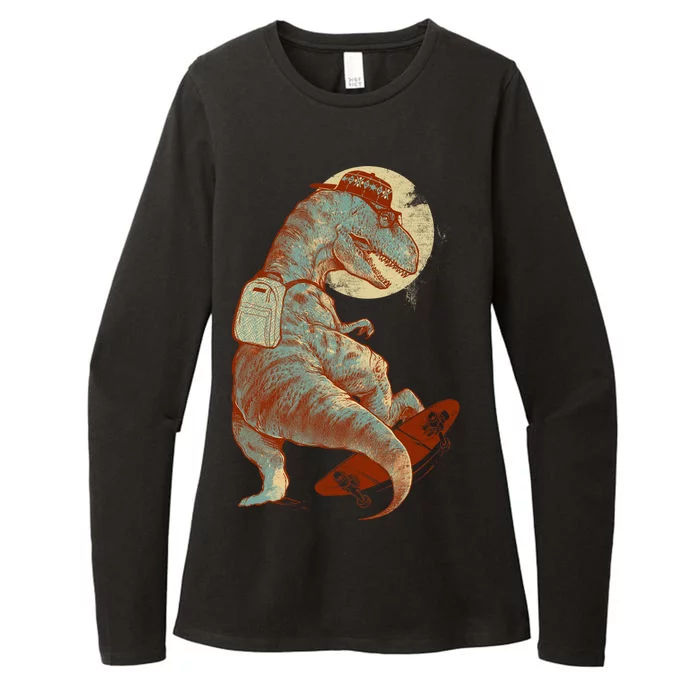 Hipster T-Rex Skateboarding Womens CVC Long Sleeve Shirt