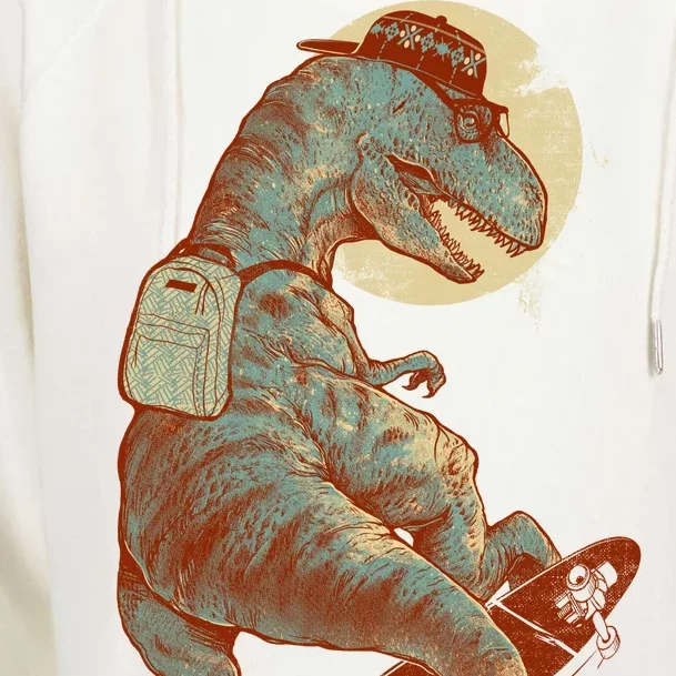 Hipster T-Rex Skateboarding Womens Funnel Neck Pullover Hood