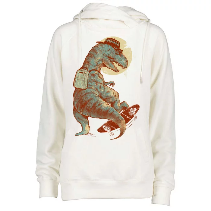 Hipster T-Rex Skateboarding Womens Funnel Neck Pullover Hood