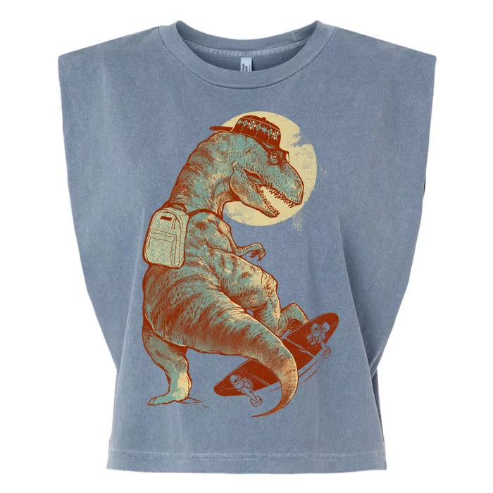 Hipster T-Rex Skateboarding Garment-Dyed Women's Muscle Tee