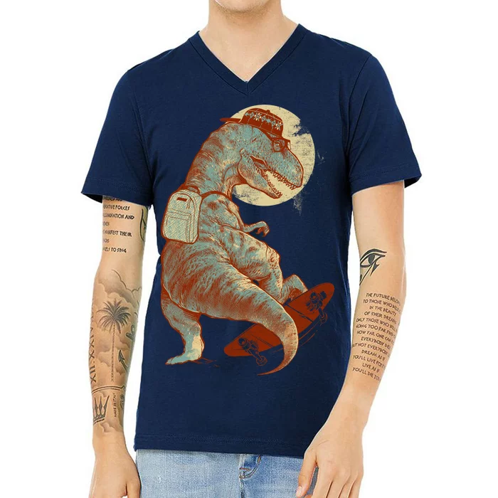 Hipster T-Rex Skateboarding V-Neck T-Shirt