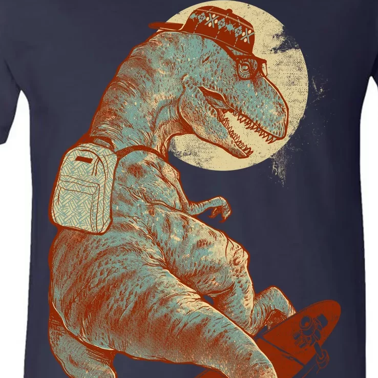 Hipster T-Rex Skateboarding V-Neck T-Shirt