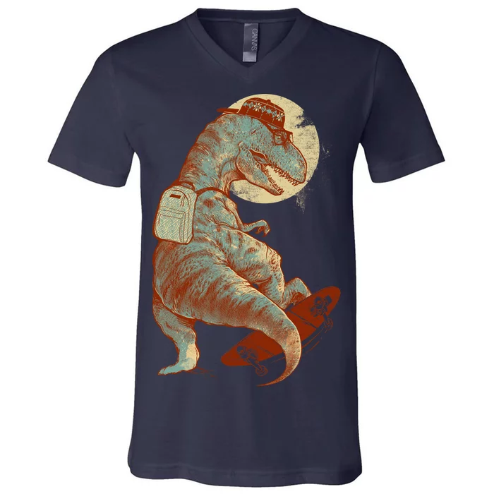 Hipster T-Rex Skateboarding V-Neck T-Shirt