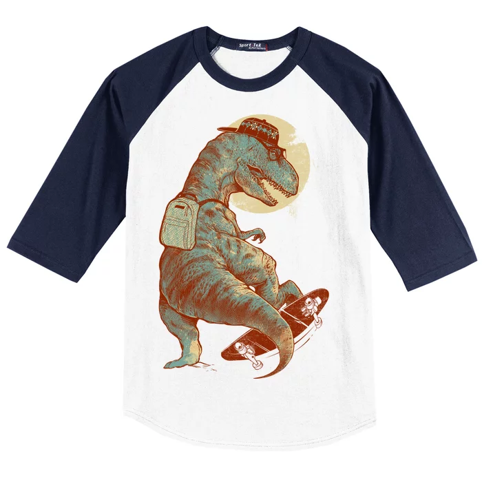 Hipster T-Rex Skateboarding Baseball Sleeve Shirt