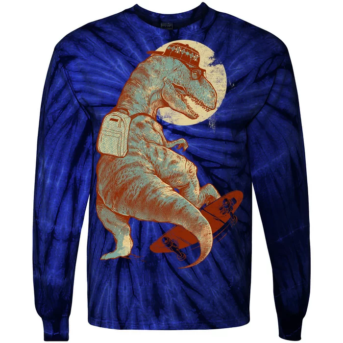 Hipster T-Rex Skateboarding Tie-Dye Long Sleeve Shirt