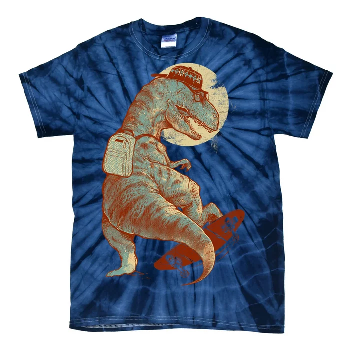 Hipster T-Rex Skateboarding Tie-Dye T-Shirt