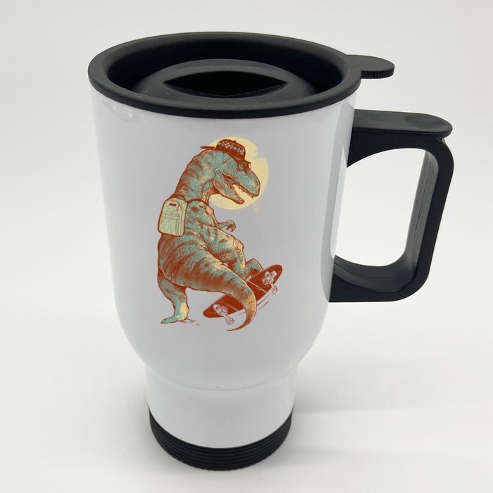 Hipster T-Rex Skateboarding Front & Back Stainless Steel Travel Mug