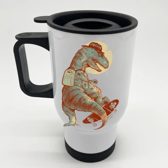 Hipster T-Rex Skateboarding Front & Back Stainless Steel Travel Mug