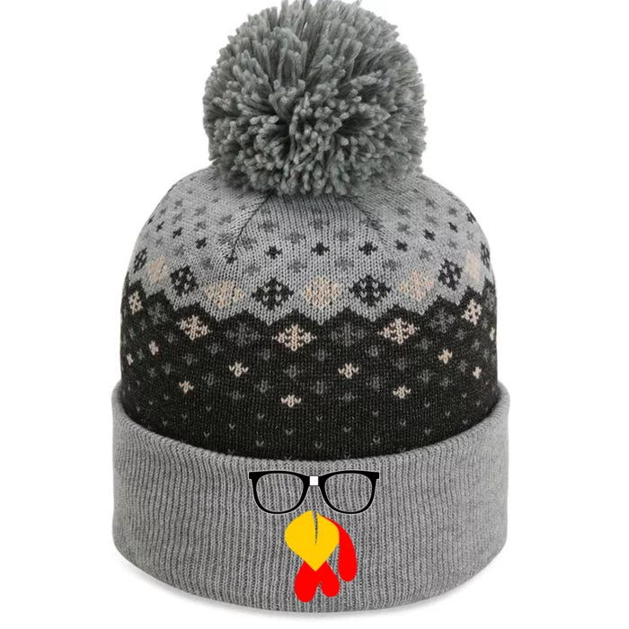 Hipster Turkey Nerd Glasses Thanksgiving The Baniff Cuffed Pom Beanie