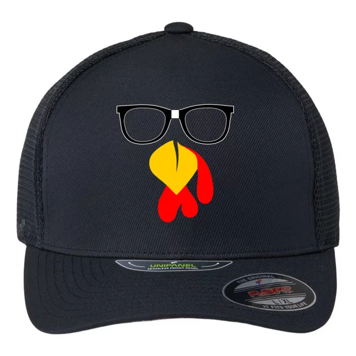 Hipster Turkey Nerd Glasses Thanksgiving Flexfit Unipanel Trucker Cap