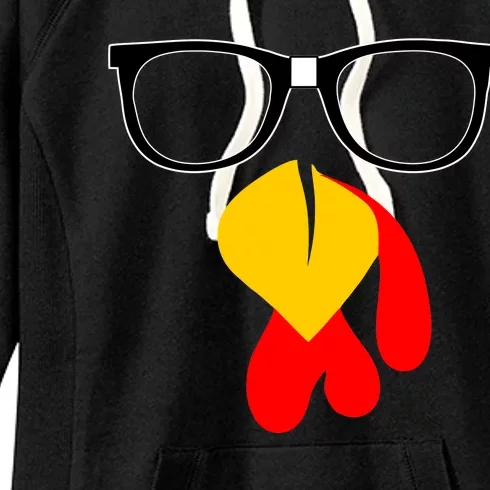 Hipster Turkey Nerd Glasses Thanksgiving Women's Fleece Hoodie